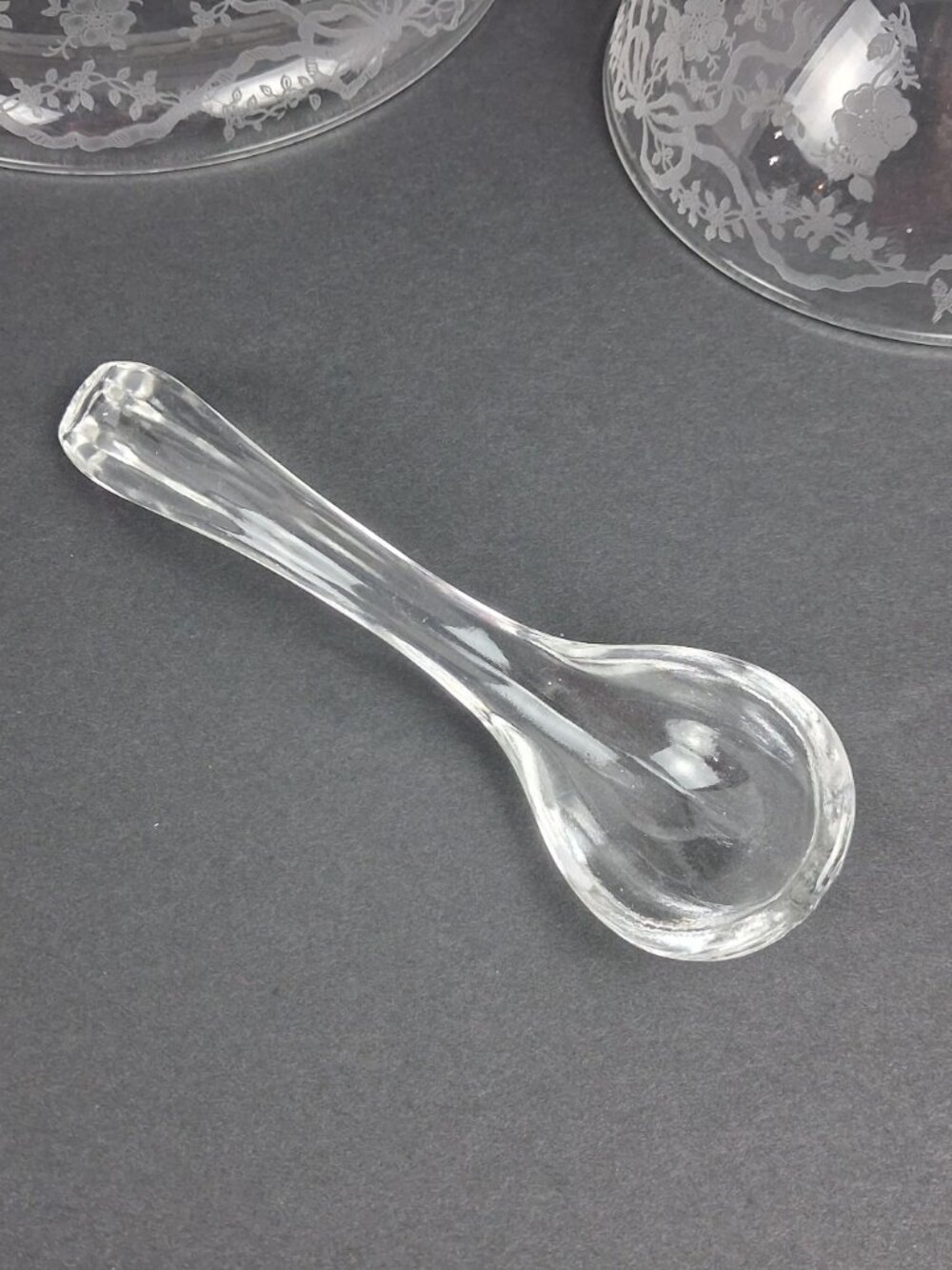 VTG 1940's Fostoria Romance Etched Crystal Mayonnaise Set Florals & Ribbons - Picture 7 of 12